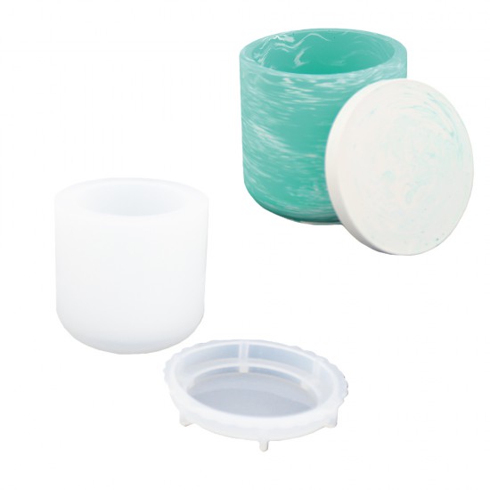 Silicone mold ø 8cm x 7,7cm - Smooth tall round jar with cover