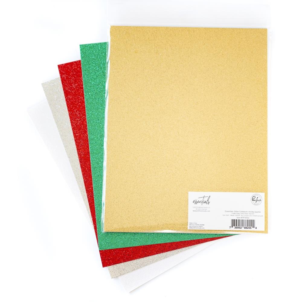 Pinkfresh Studio Essentials Glitter Cardstock 8.5"X11" 10/Pk - Holiday Sparkle 