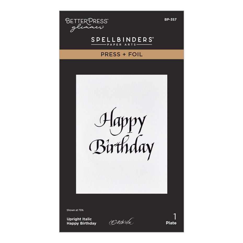 Spellbinders - Upright Italic Everyday Sentiments Press + Foil Plate Happy Birthday