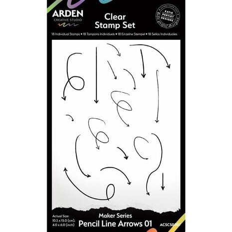 Arden Creative Studio - Maker Series 4x6 Inch Clear Stamp Set - Pencil Line Arrows 01 (18pcs)