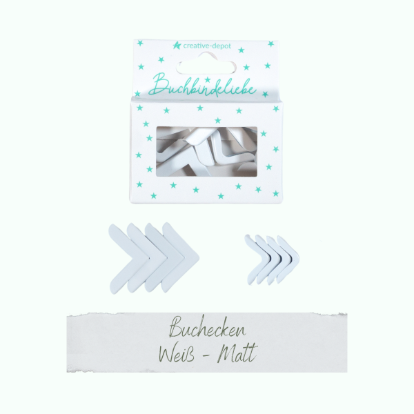 Creative Depot - Buchecken - Weiß - Matt - Buchbindeliebe - 8 Stück  Creative Depot - Buchecken - Weiß - Matt - Buchbindeliebe - 8 Stück