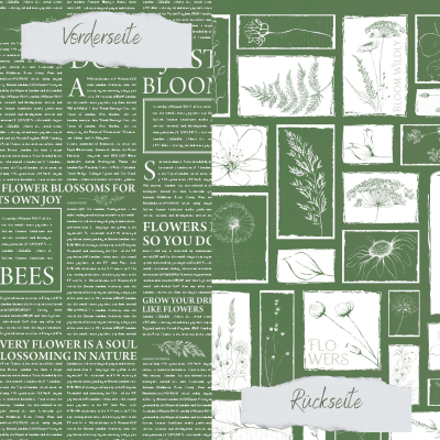 Creative Depot -Designpapier - Basic - Olive - Newspaper + Wildflowers - Doppelseitig bedruckt