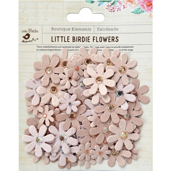 Assort. Paper flowers glitter & rhinestone cafe latte (80 pcs)