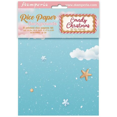 Stamperia - Candy Christmas A6 Rice Paper Backgrounds (8pcs)