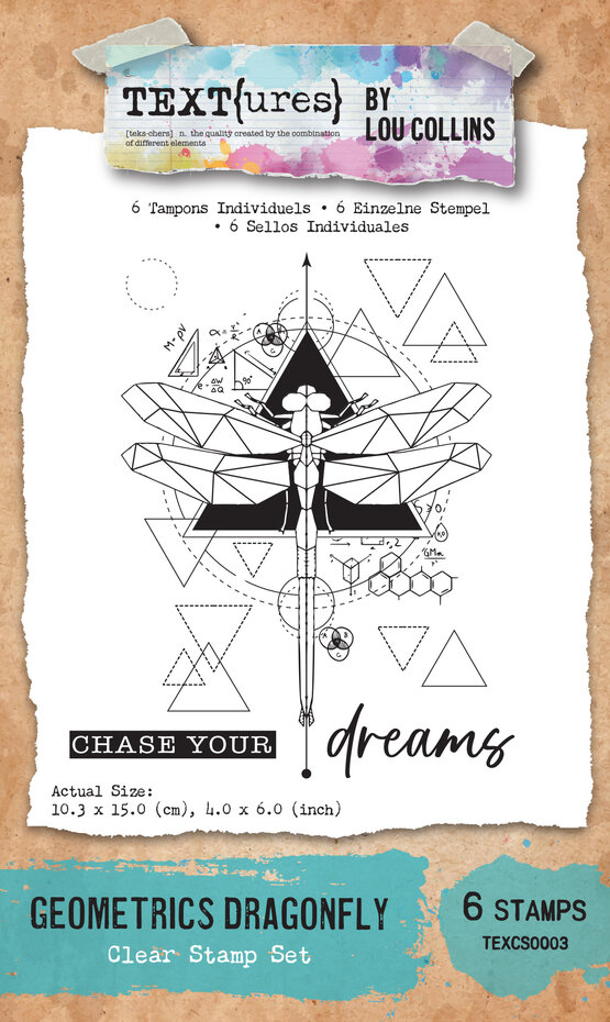 TEXT(ures) - Dragonfly Dreams 4x6 Inch Clear Stamp Set Geometrics Dragonfly by Lou Collins