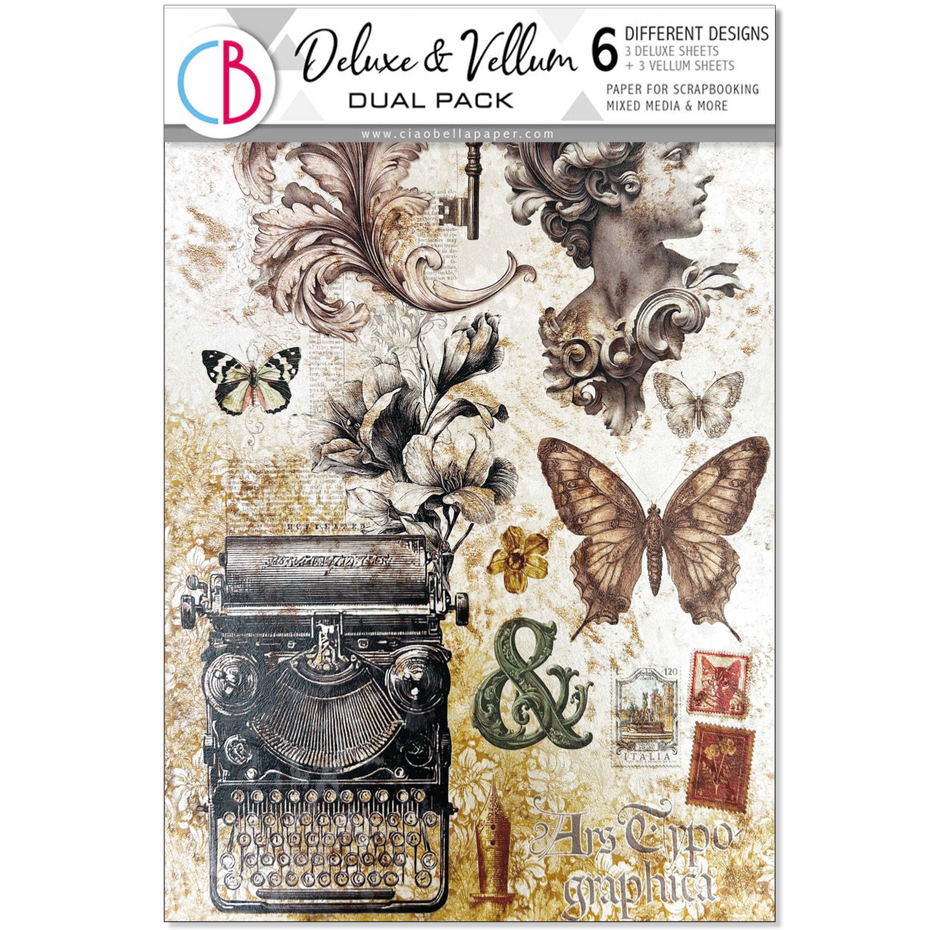 Ciao Bella - Typographic A4 Deluxe Paper Pearl Copper & Vellum Dual Pack Mixed (6pcs)