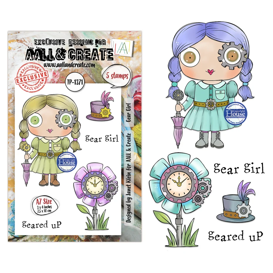 AALL & Create - Steam & Wonder A7 Stamp Sets Gear Girl by Janet Klein