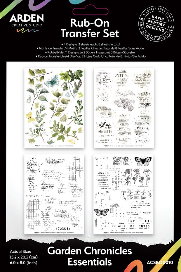Arden Creative Studio - Garden Chronicles Essentials 6x8 Inch Rub-On Transfer Set by Katie Pertiet