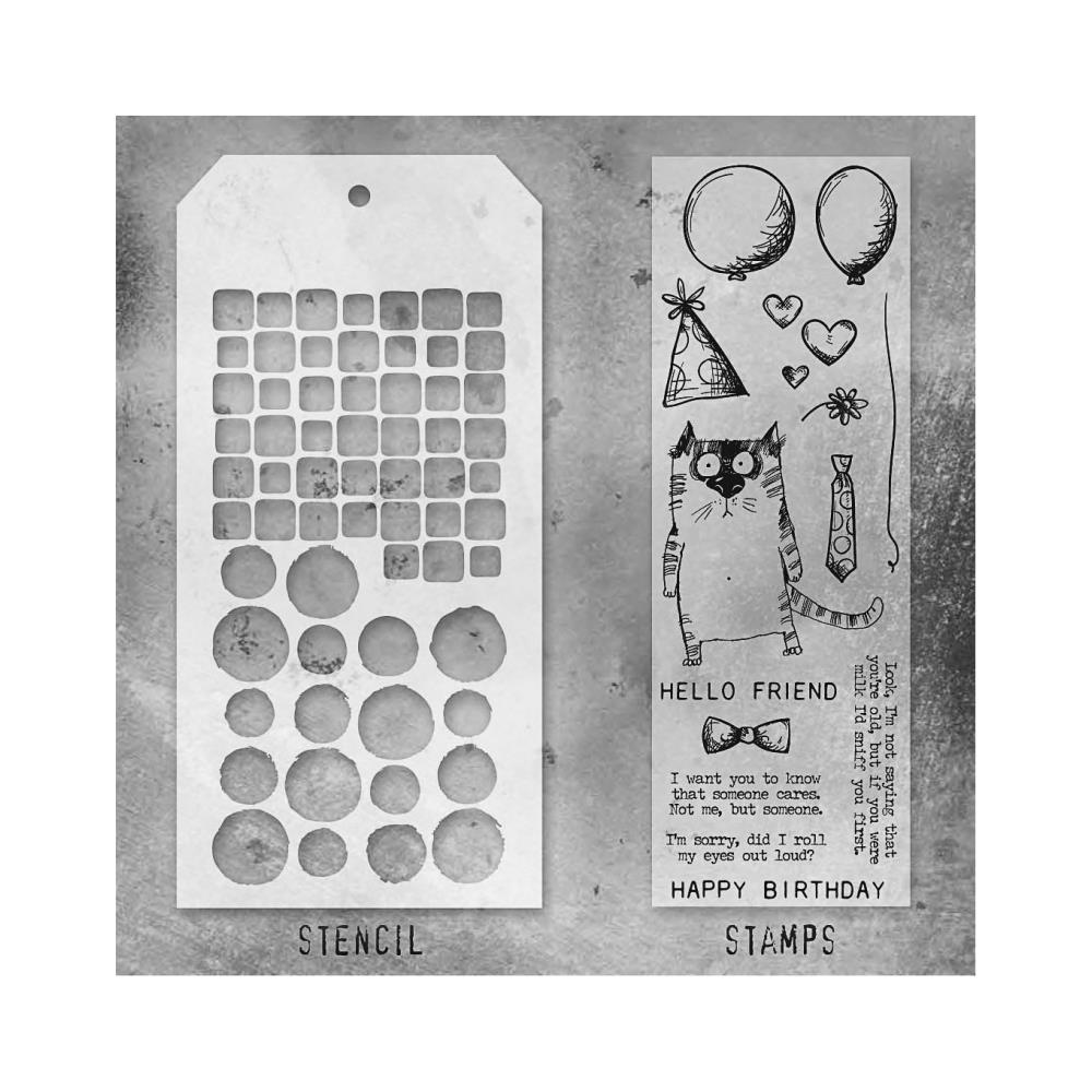 Tim Holtz Mixed-Media Stamps & Stencil Set -  Set #9