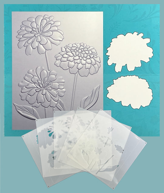 Gina K Designs -  BUNDLE- Sensational Zinnias 3D Embossing Folder, Die and Stencil Gina K Designs -  BUNDLE- Sensational Zinnias 3D Embossing Folder, Die and Stencil