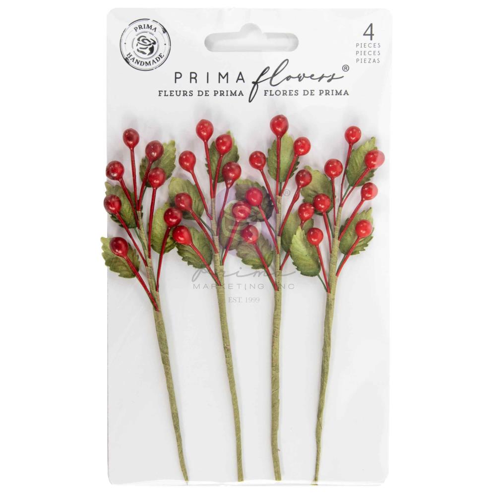 Prima Marketing - Twinkle & Treats - Prima Marketing Christmas Berries Paper Flowers 4/Pkg