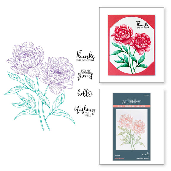 Spellbinders -BetterPress - Peony Perfection Registration Press Plates from the Cheers to You Collection Spellbinders -BetterPress - Peony Perfection Registration Press Plates from the Cheers to You Collection
