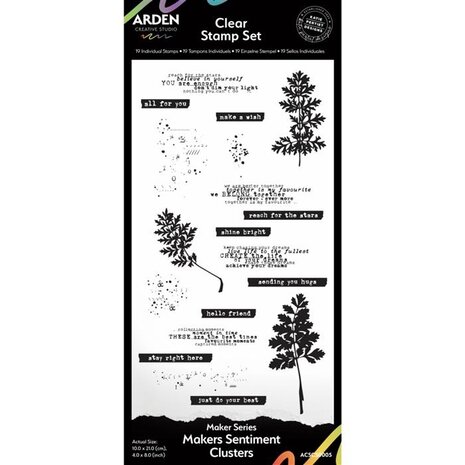 Arden Creative Studio - Maker Series 4x8 Inch Clear Stamp Set - Maker's Sentiment Clusters (19pcs)