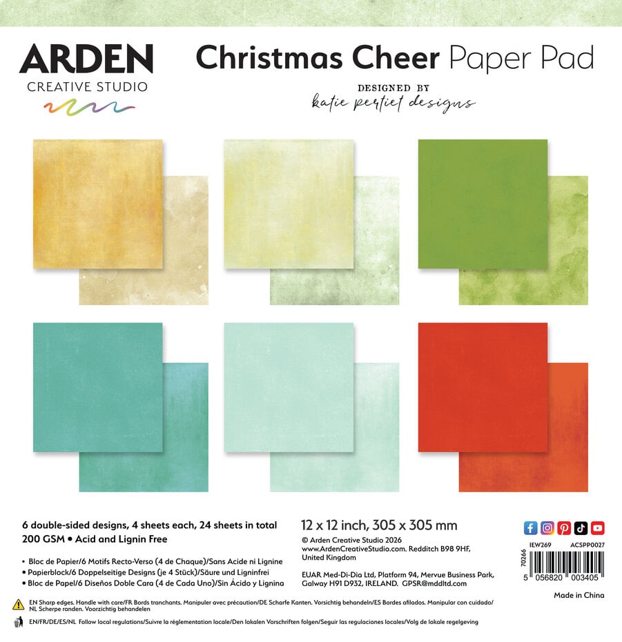 Arden Creative Studio - Christmas Cheer 12x12 Inch Paper Pad Solids by Katie Pertiet