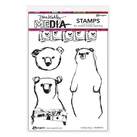 Ranger - Dina Wakley MEdia Cling Stamps Scribbly Bears