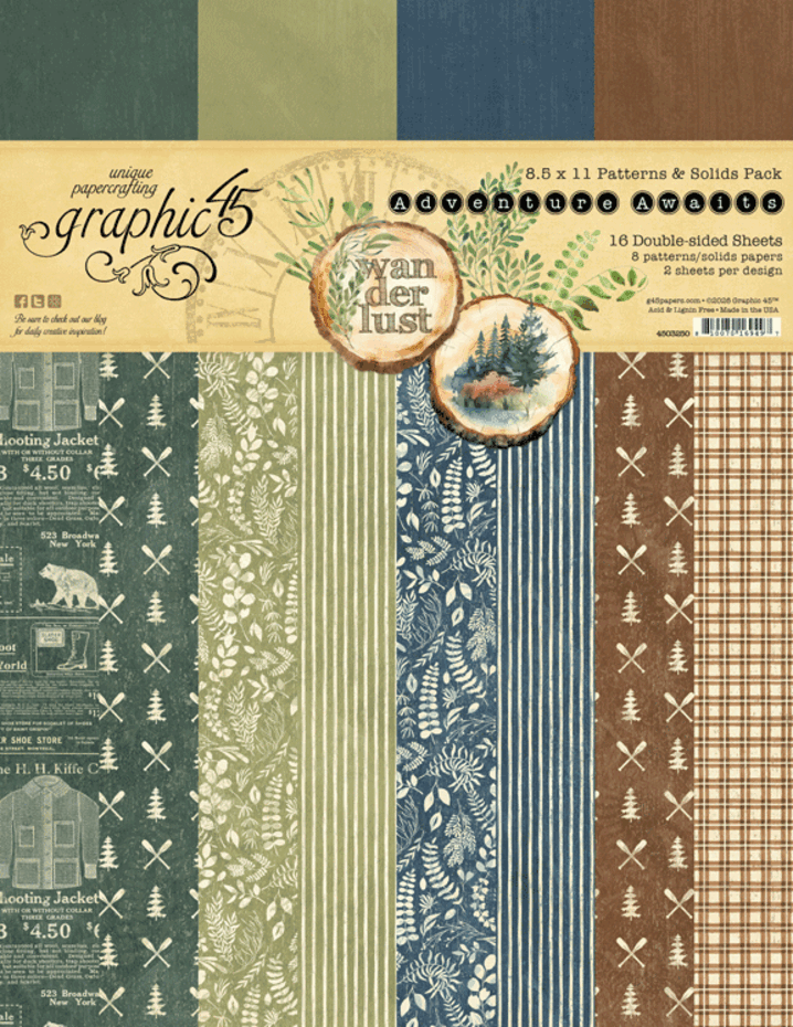 Graphic 45 - Adventure Awaits 8,5x11 Inch Patterns & Solids Pack