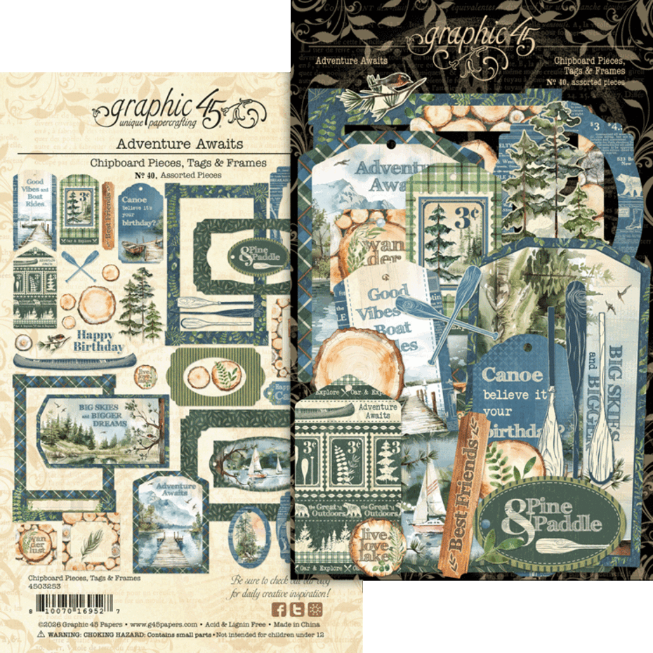 Graphic 45 - Adventure Awaits Chipboard Pieces, Tags & Frames