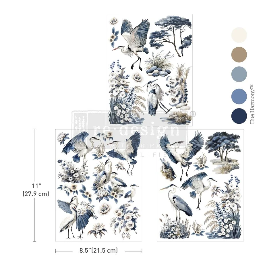 Re-Design with Prima - Silver Heron 8,5x11 Inch Middy Transfers (3pcs)