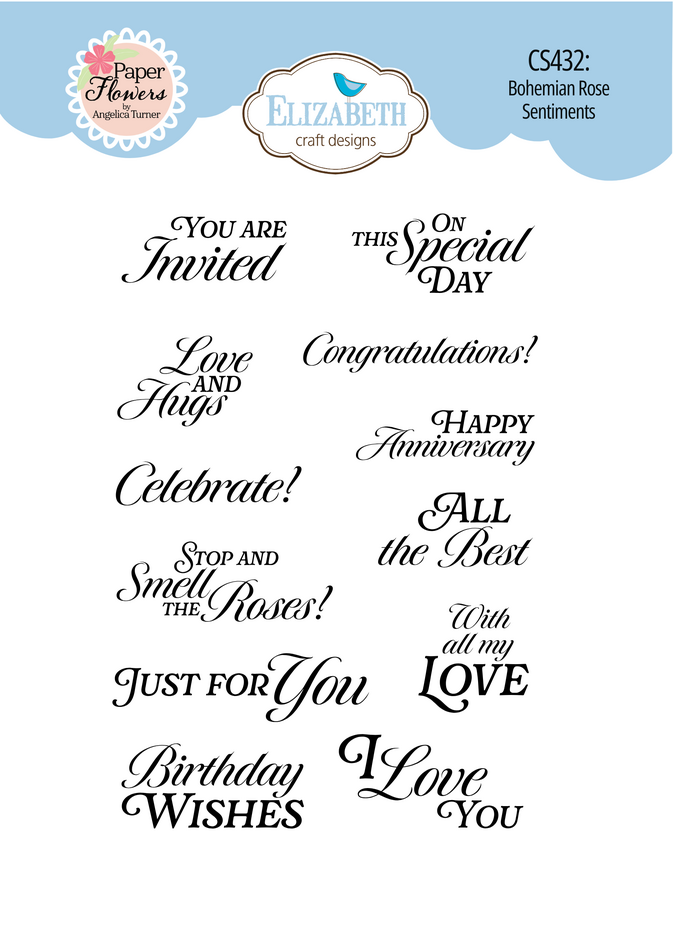 Elizabeth Craft Designs - Bohemian Rose Stamps Bohemian Rose Sentiments