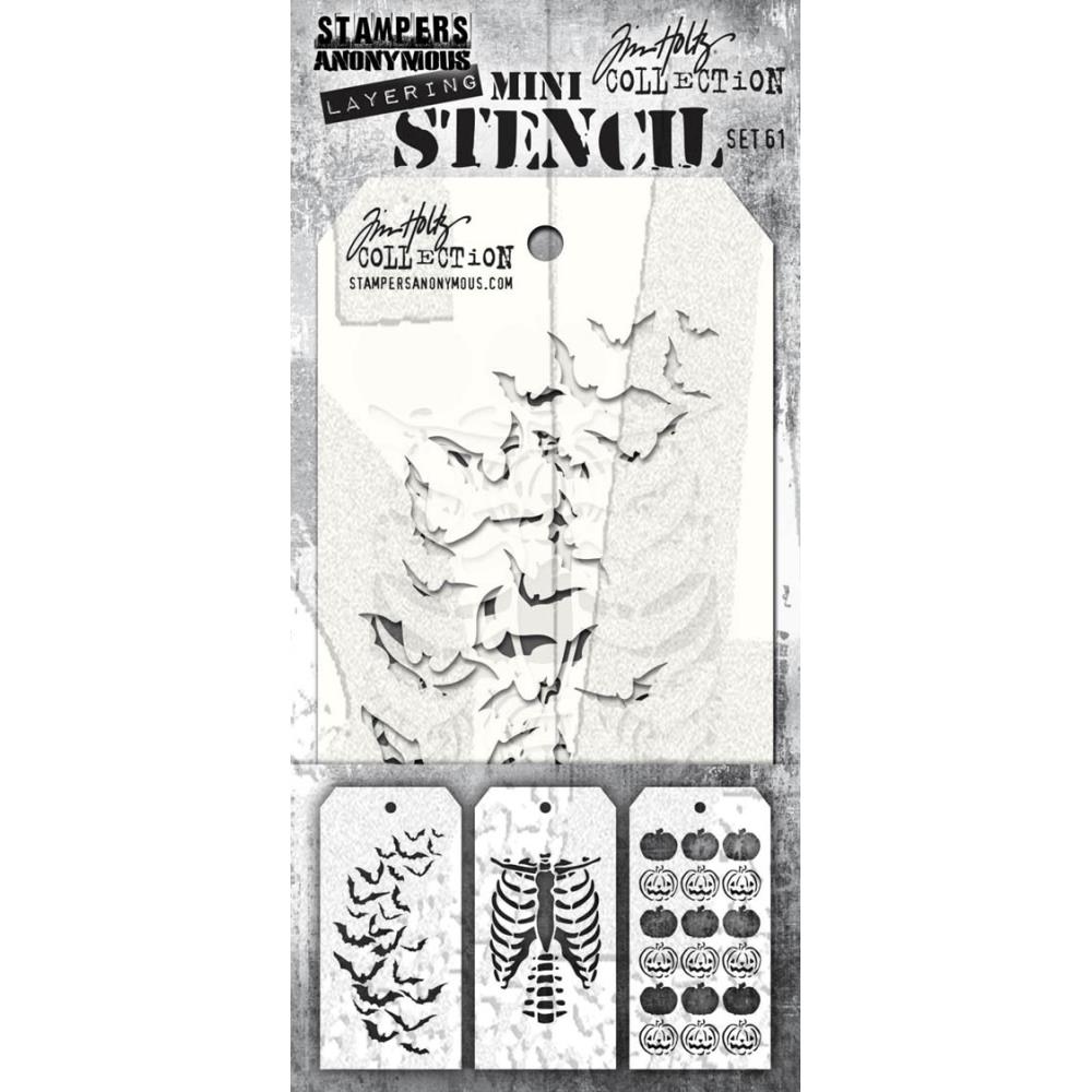 Tim Holtz Mini Layered Stencil Set 3/Pkg -  #61  Tim Holtz Mini Layered Stencil Set 3/Pkg -  #61