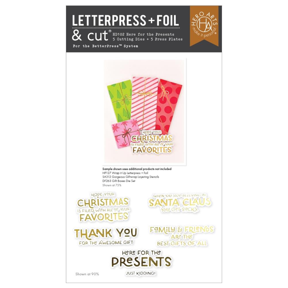 Hero Arts - Letterpress + Foil & Cut -  Here For The Presents, Best Gift Ever 