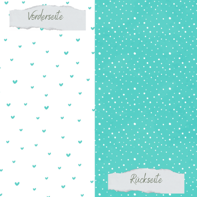 Creative Depot - Designpapier - Basic - Sommertürkis - Doodle Herzen + Sprenkel beidseitig bedruckt 