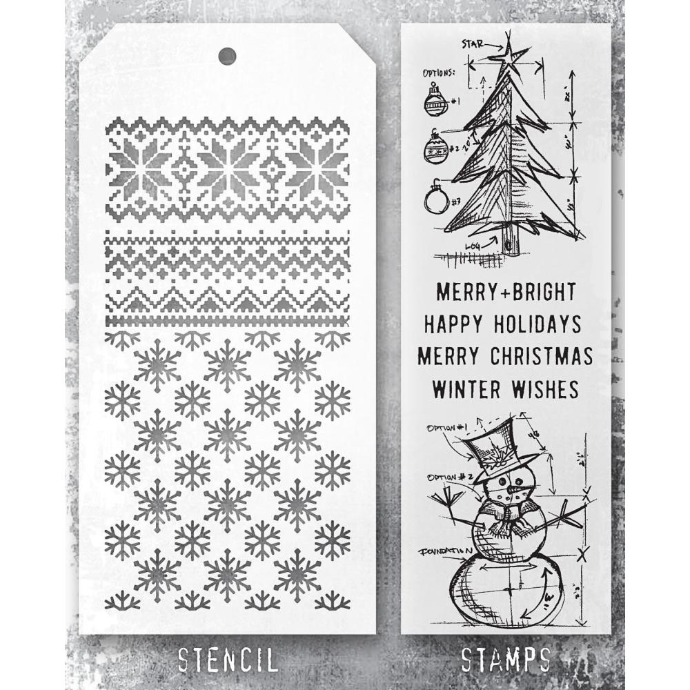 Tim Holtz Mixed-Media Clear Stamp and Stencil -  Set #58