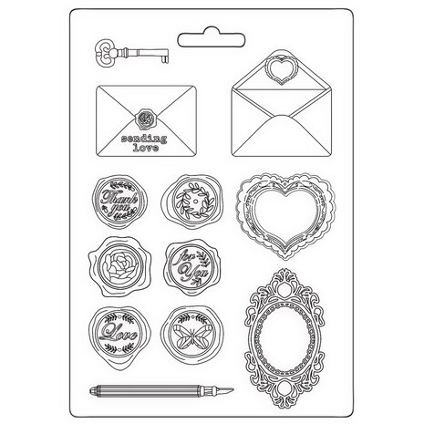 Stamperia - Shabby Rose Soft Mould A5 Letters and Seals