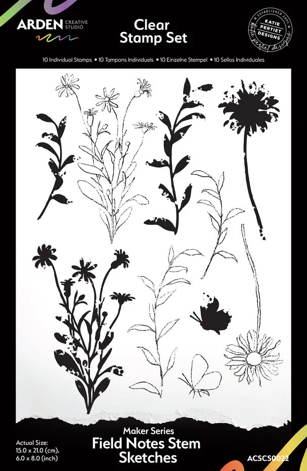 Arden Creative Studio - Maker Series 6x8 Inch Clear Stamp Set Field Notes Stem Sketches