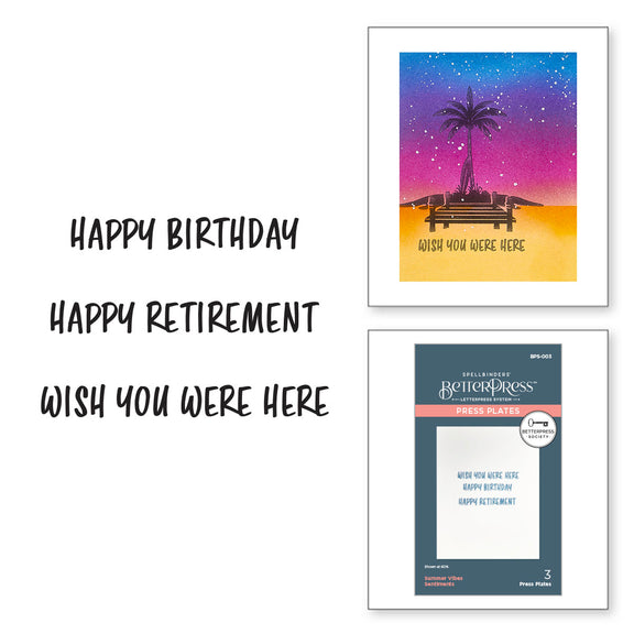 Spellbinders - Summer Vibes Sentiments Press Plates - BetterPress Society June 2024 Add-On  Spellbinders - Summer Vibes Sentiments Press Plates - BetterPress Society June 2024 Add-On