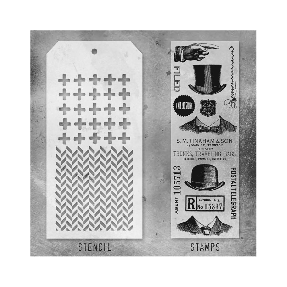 Tim Holtz Mixed-Media Clear Stamp and Stencil -  Set #16 