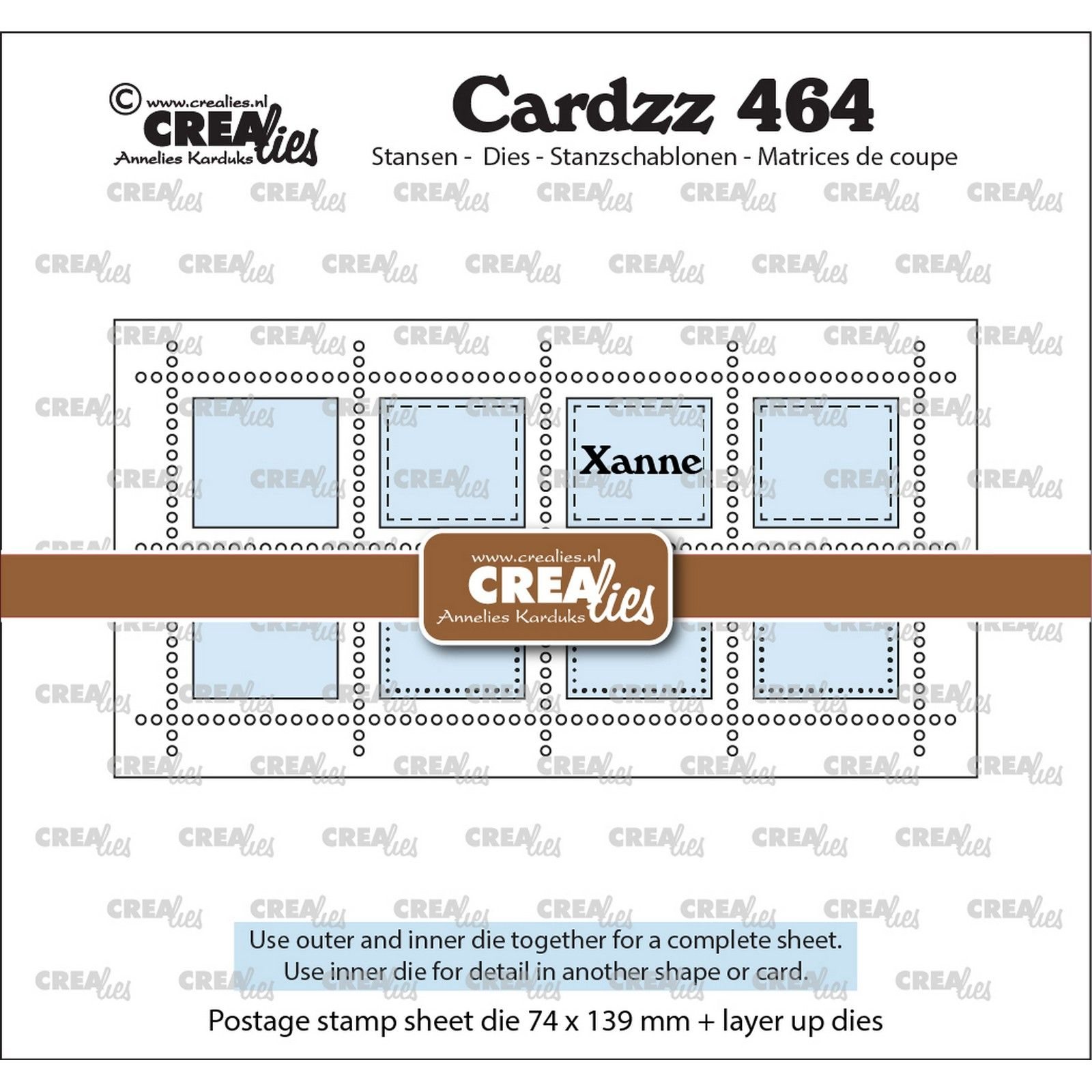 Crealies • Cardzz Cutting Die Mini Slimline Postage Stamp Sheet Xanne With 8 Rectangles
