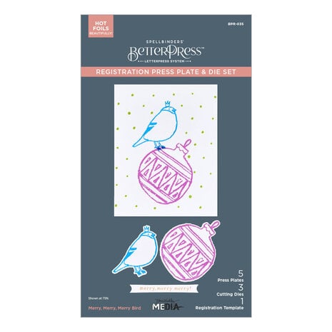 Spellbinders - Starry Holiday Registration Press Plate & Die Set Starry Merry, Merry, Merry Bird 