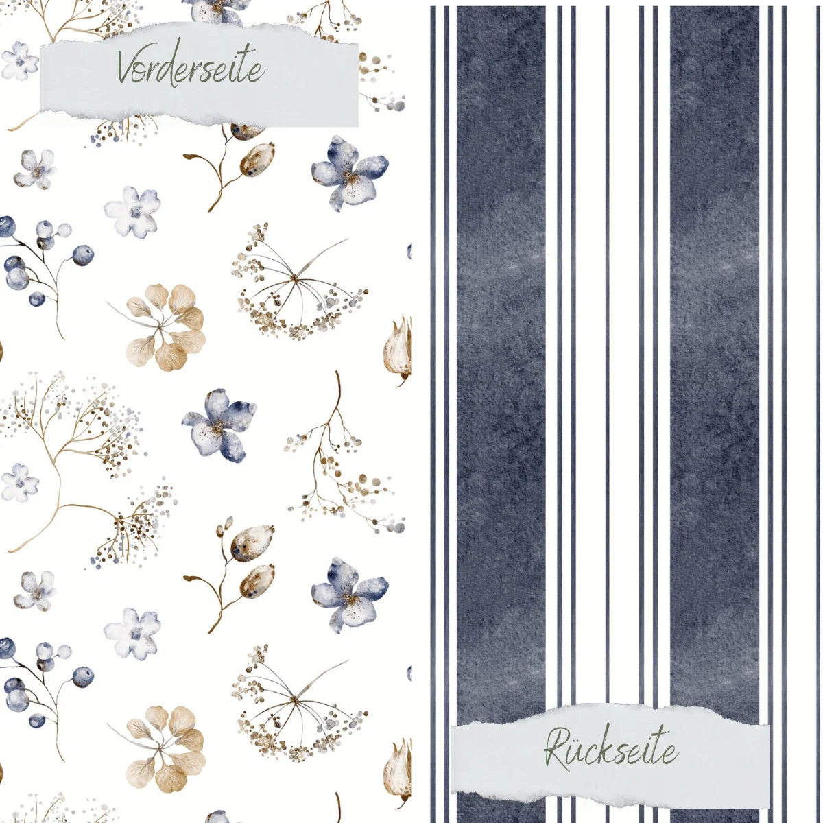 Creative Depot - Designpapier - Trockenblumen Blau - Doppelseitig bedruckt