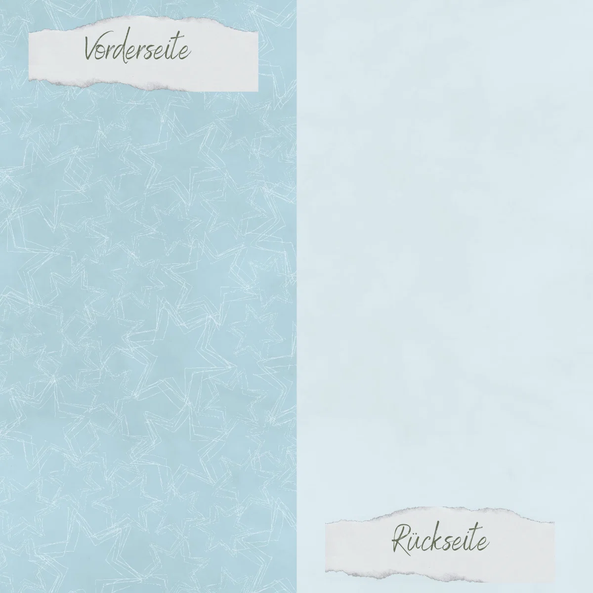 Creative Depot - Designpapier - Basic - Vintage Hellblau - Doodle Sterne + Uni hell - Doppelseitig bedruckt