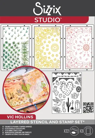Sizzix - Studio Clear Stamps w/Stencils by Vic Hollins Western (22+3pcs)