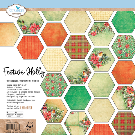 Elizabeth Craft  - Festive Holly 12x12 Inch Patterned Cardstock Paper