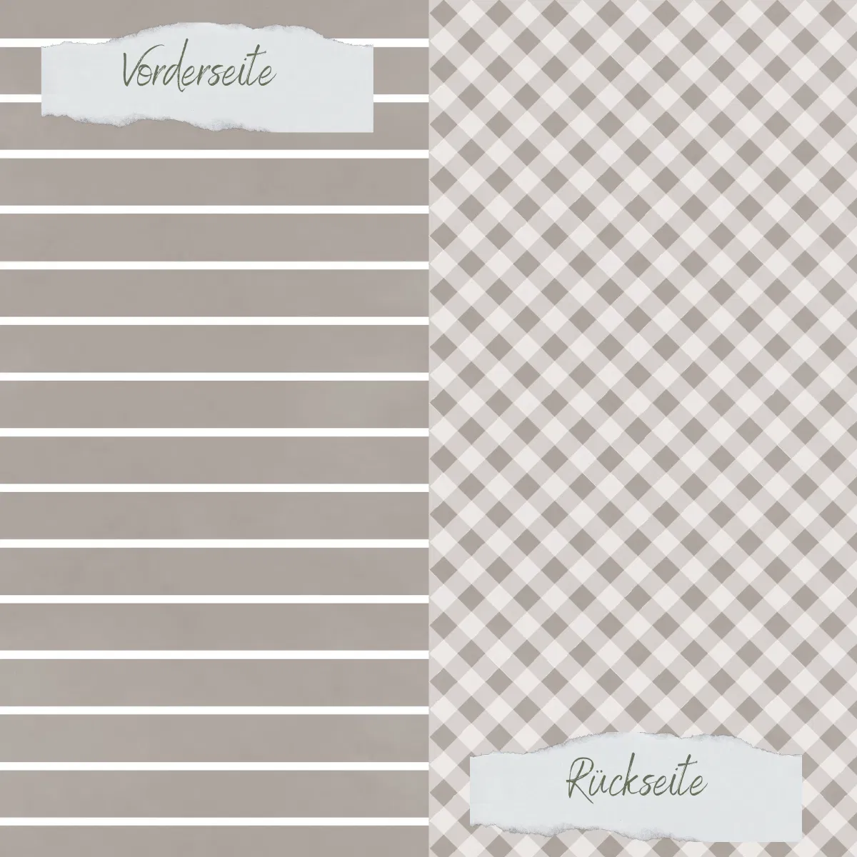 Creative Depot - Designpapier - Basic - Taupe - Breite Linien + Karo - Doppelseitig bedruckt