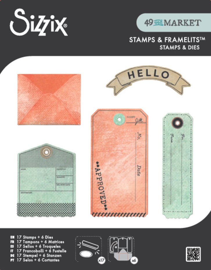 Sizzix - Clear Stamps w/Framelits Die by 49 & Market Tag It (6+17pcs)