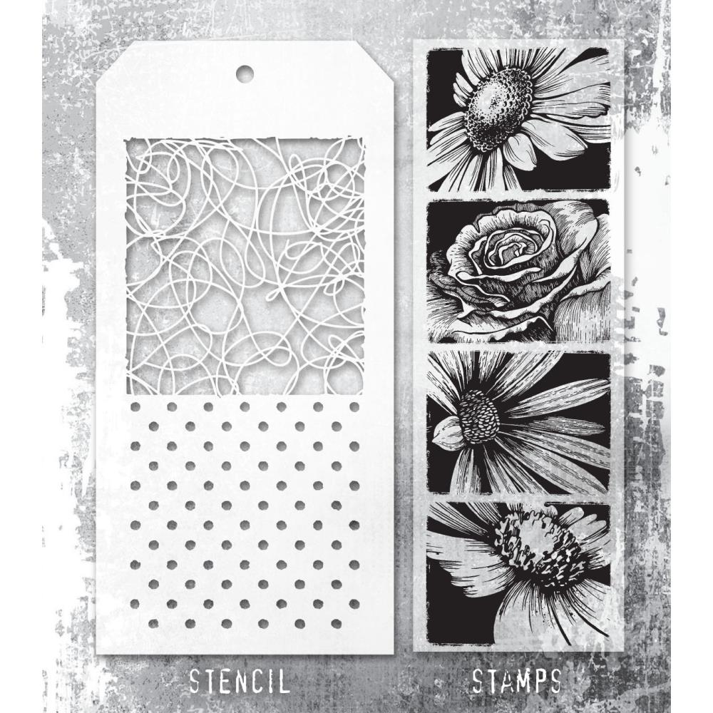 Tim Holtz Mixed-Media Stamps & Stencil Set -   Bold Botanicals 
