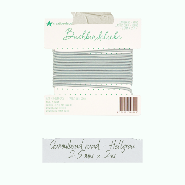 Creative Depot -  Gummiband - Hellgrau - rund - Buchbindeliebe  Creative Depot -  Gummiband - Hellgrau - rund - Buchbindeliebe
