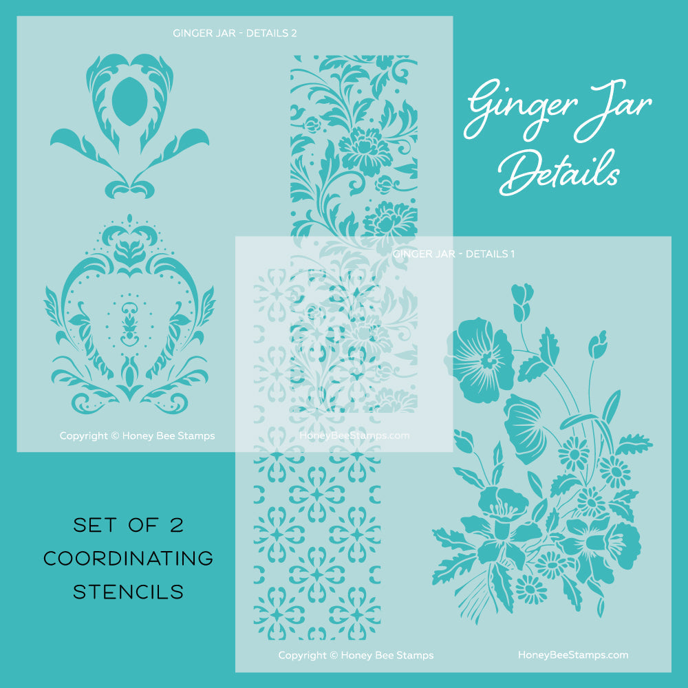 Honey Bee -  Ginger Jar Details - 6"x6" Coordinating Stencils 