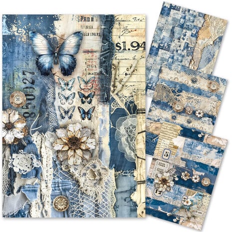 Ciao Bella - Urban Blue Denim A4 Mixed Media Rice Paper (4pcs)