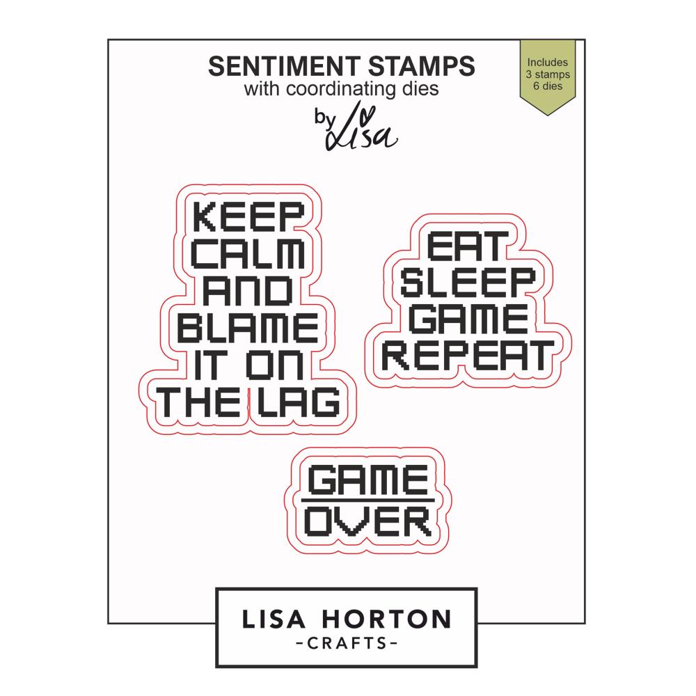 Lisa Horton Crafts Stamp And Die Set -  Eat, Sleep, Game Repeat  Lisa Horton Crafts Stamp And Die Set -  Eat, Sleep, Game Repeat
