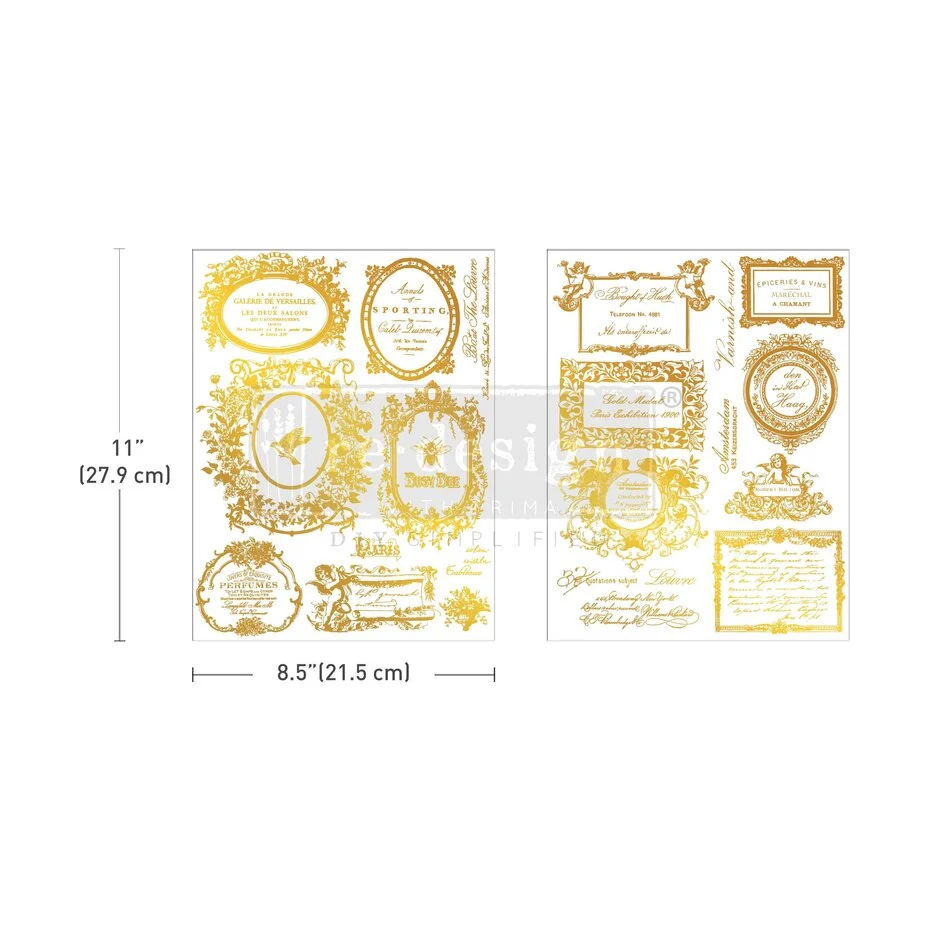 Re-Design with Prima - Fleur De Minuit 8,5x11 Inch H2O Transfers Gold (2pcs)