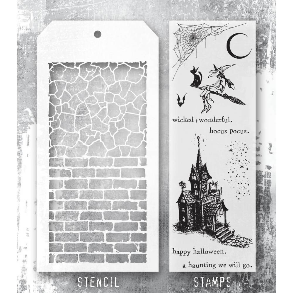 Tim Holtz Mixed-Media Stamps & Stencil Set -  Bewitching 