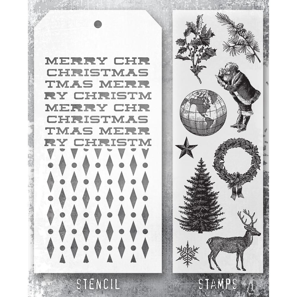 Tim Holtz Mixed-Media Stamps & Stencil Set -  Set #52  Tim Holtz Mixed-Media Stamps & Stencil Set -  Set #52