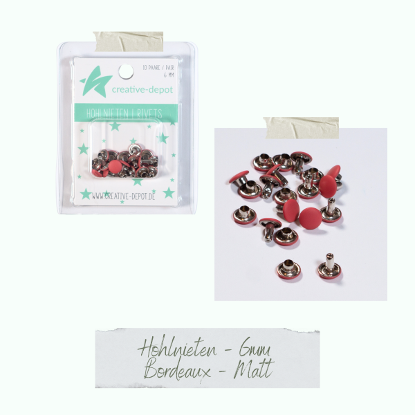 Creative Depot -  Doppelhohlnieten - Bordeaux - Matt - 10 Paar - 6 mm  Creative Depot -  Doppelhohlnieten - Bordeaux - Matt - 10 Paar - 6 mm