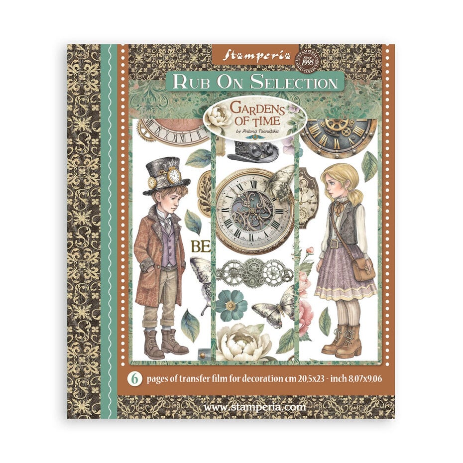 Stamperia - Gardens of Time Rub-On 20,5x23cm Assortment (6pcs) by Antonis Tzanidakis