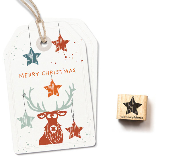 cats on appletrees - Ministempel Baumschmuck Holzstern